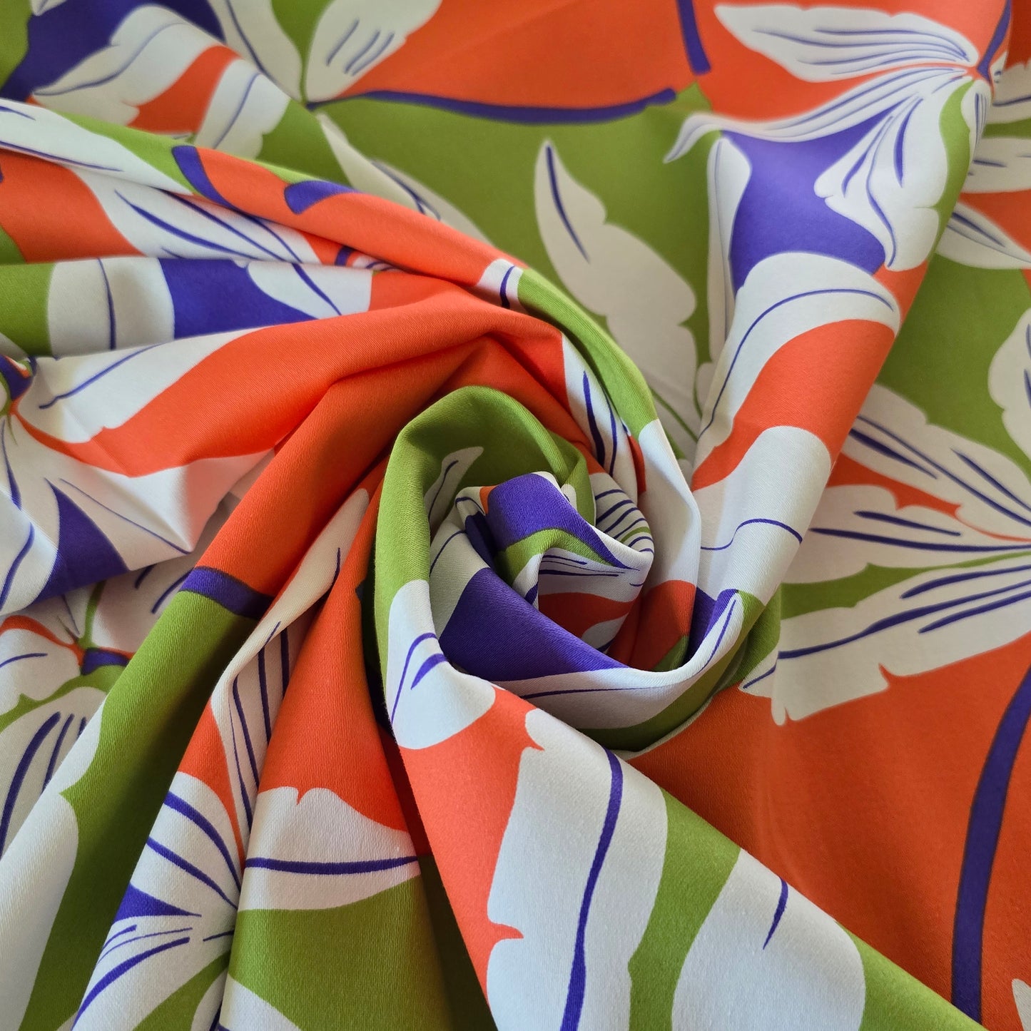 Hosenstoff, Baumwollsatin stretch, orange-lila, Sommerstoff, Meterware, Baumwolle, Elasthan, ab 50 cm
