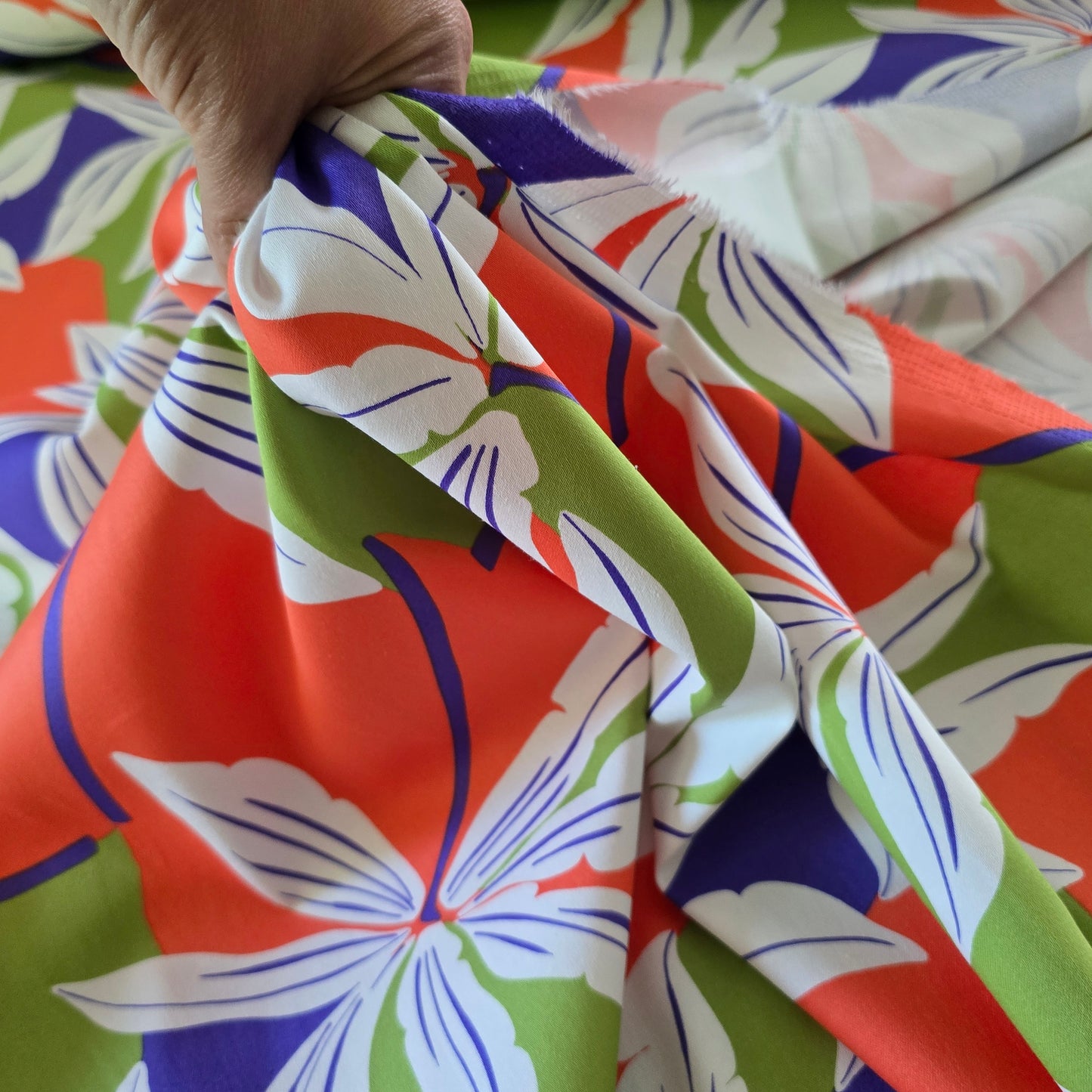 Hosenstoff, Baumwollsatin stretch, orange-lila, Sommerstoff, Meterware, Baumwolle, Elasthan, ab 50 cm