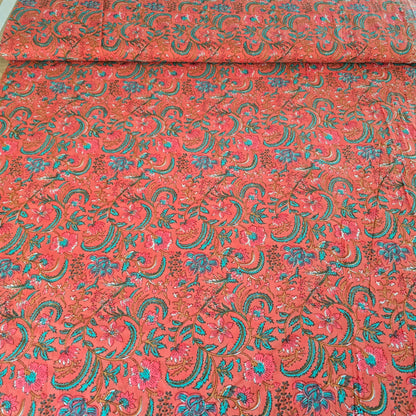 Baumwoll-Voile, Koralle mit Rankenmuster, luftig, leicht, Blusenstoff, Sommerstoff