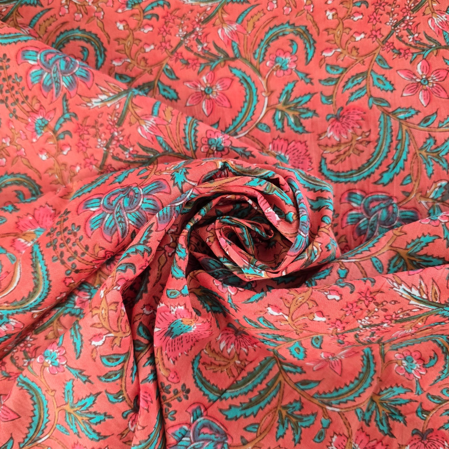 Baumwoll-Voile, Koralle mit Rankenmuster, luftig, leicht, Blusenstoff, Sommerstoff