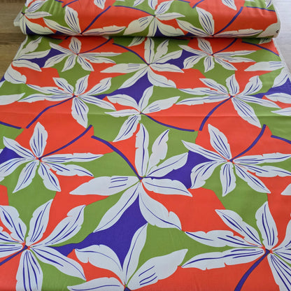 Hosenstoff, Baumwollsatin stretch, orange-lila, Sommerstoff, Meterware, Baumwolle, Elasthan, ab 50 cm