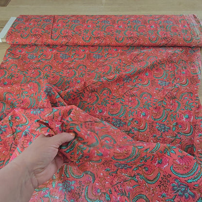 Baumwoll-Voile, Koralle mit Rankenmuster, luftig, leicht, Blusenstoff, Sommerstoff